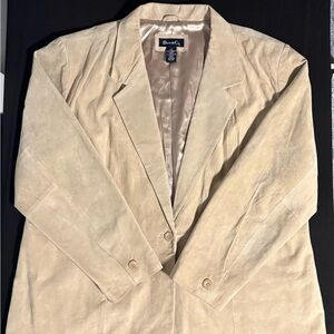 Denim & Co Suede Leather Blazer Jacket 3X Tan Beige Button Front
